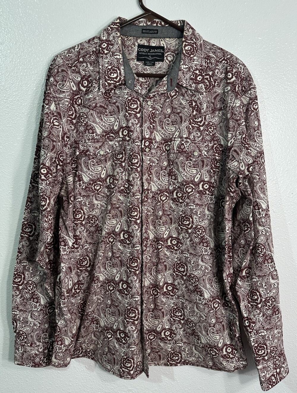 Cody James Men’s XXL Western Shirt Paisley Floral Pearl Snap Long Sleeve Cowboy